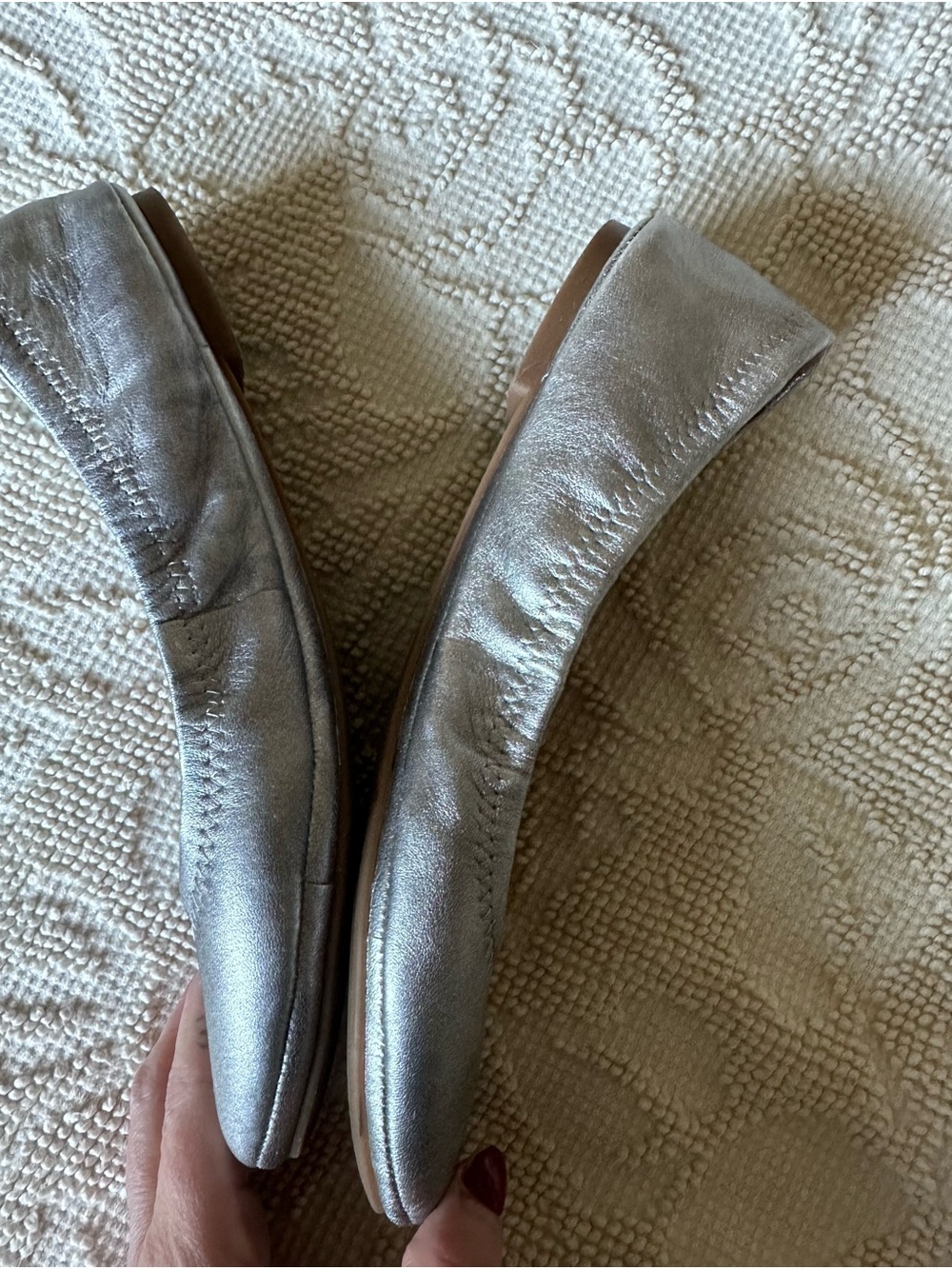 Lucky Brand Pewter Metallic Emmie Leather Ballet Everyday Classic Flats 8.5 - Picture 6 of 10